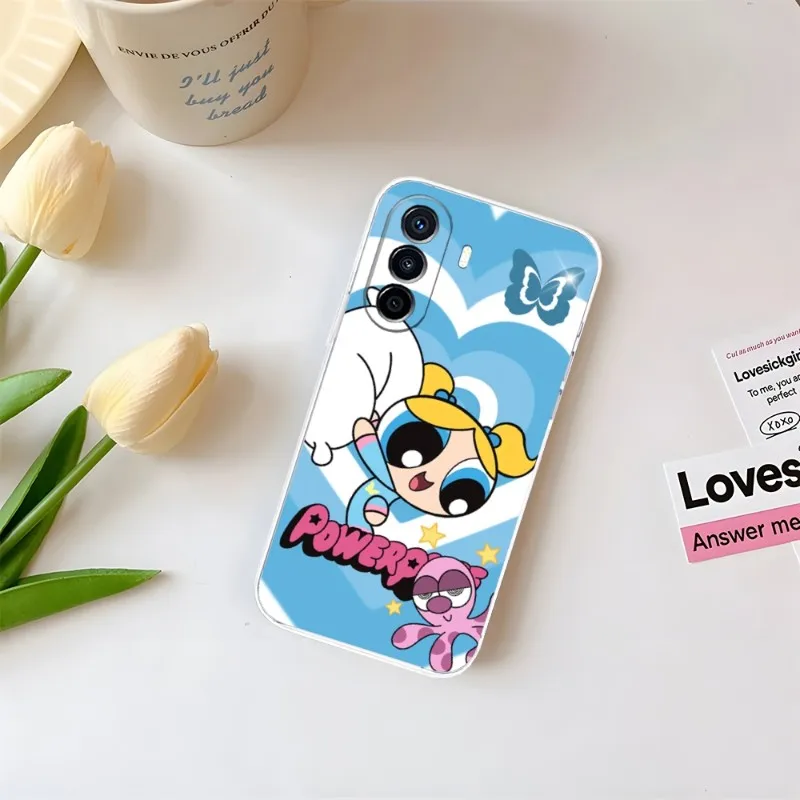 The P-PowerpuffS Girls Phone Case For Huawei P30 P50 P40Pro Plus Psmarts Mate 40 30 Y8 Y7 Honor60 50 Play4TPro Lite Clear Coque