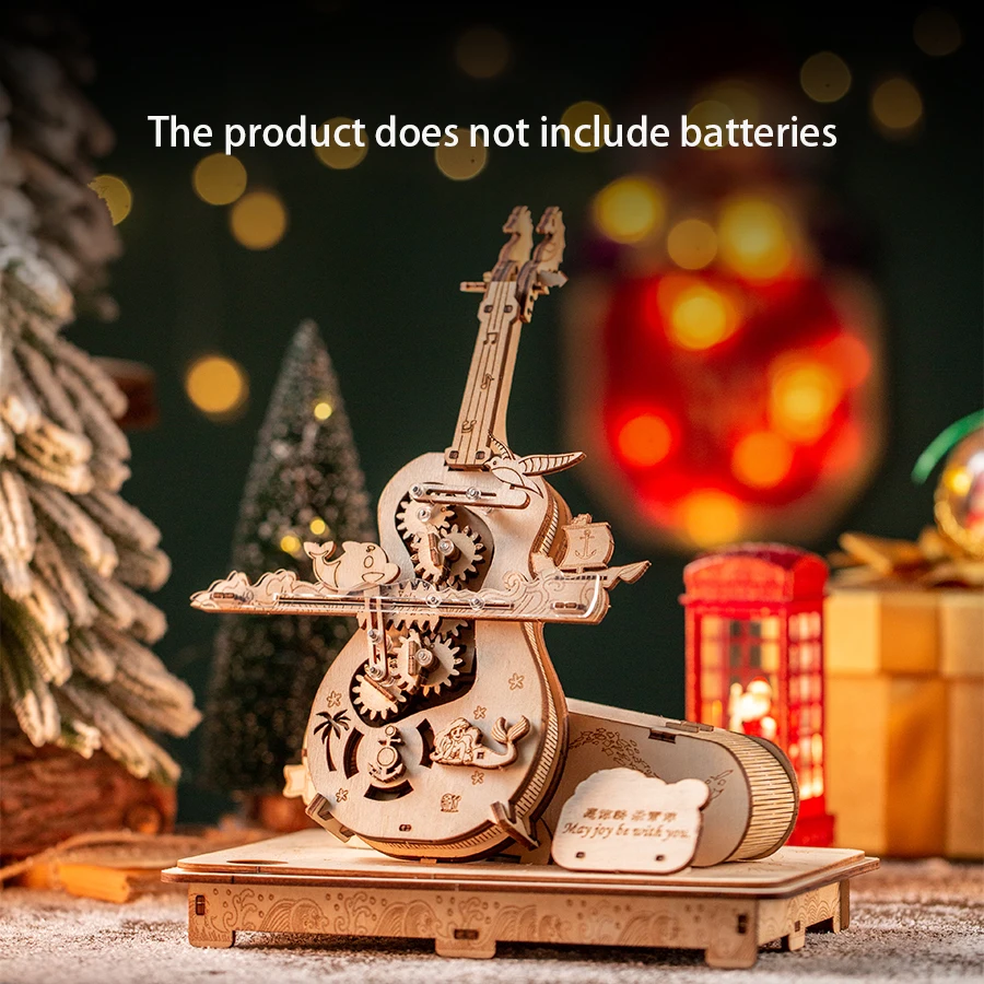 

OUZEY Heart of the Ocean 3D Puzzle Wooden Cello Music Box DIY Assembly Model with Mechanical Gears Elegant Home Decor Gift