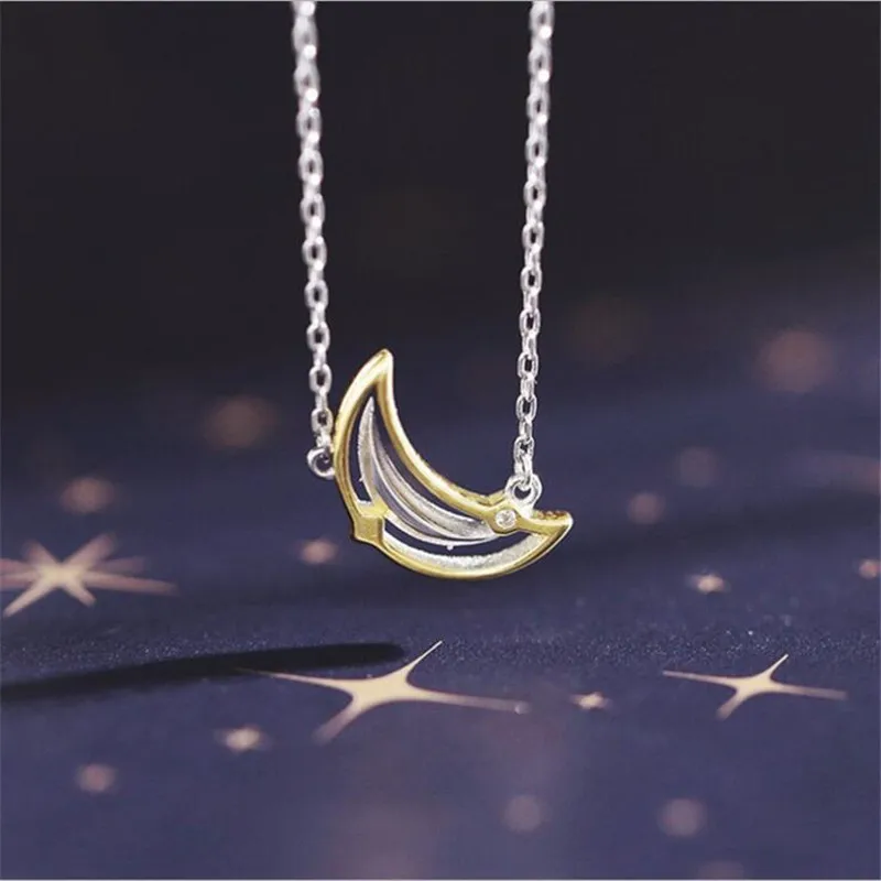 New Fashion Sweet Gold Moon 925 Sterling Silver Jewelry Not Allergic Fresh Moonlight Crystal Popular Necklaces HZX460