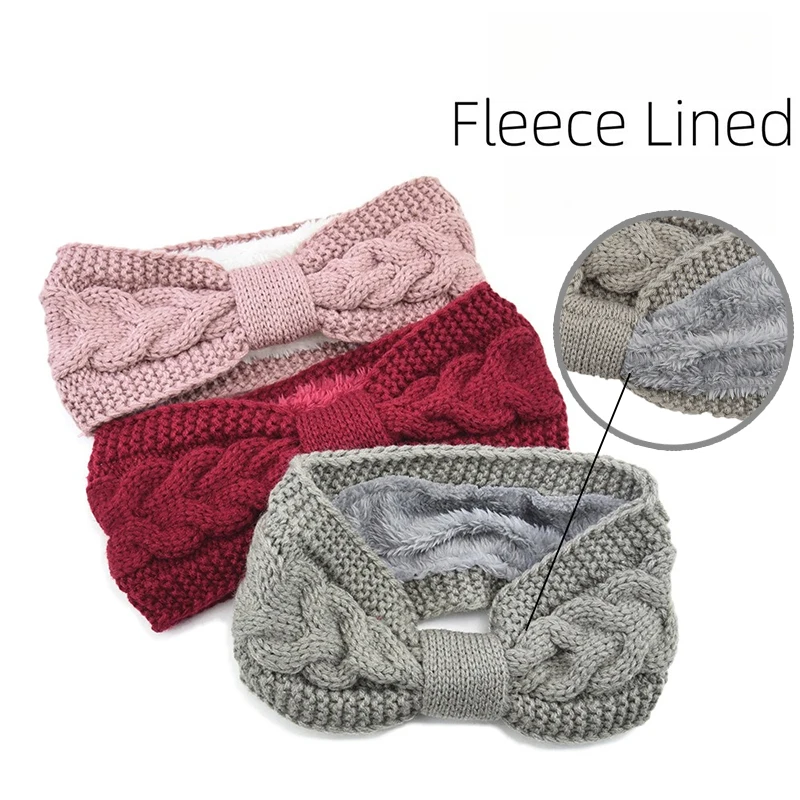 

Velvet Knit Headband Bow Women's Sports Headband Ear Protective Headgear Thickened Fluff Lining Warm Hair Accessories