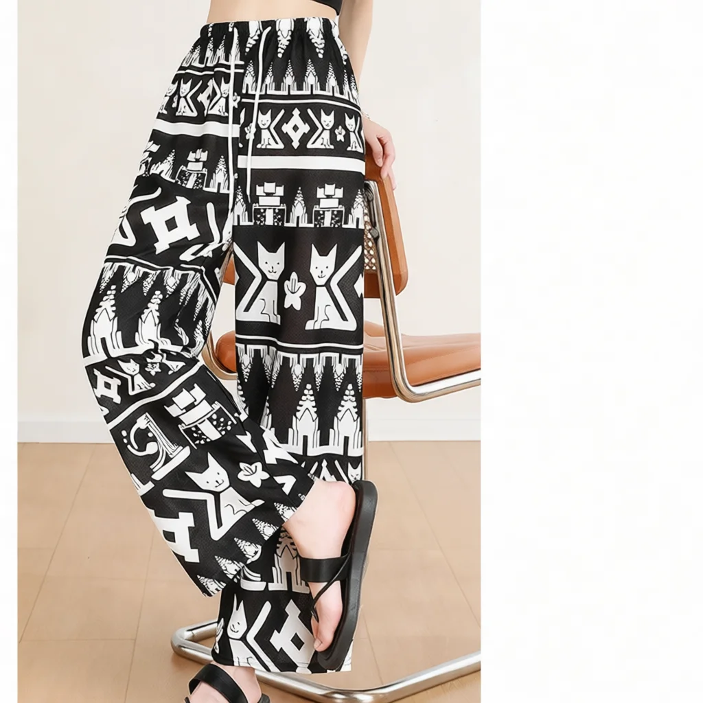 Womens High Elastic Waist Wide Leg Pants Summer Loose Casual Trousers Hip Hop Style Streetwear Comfortable Fit