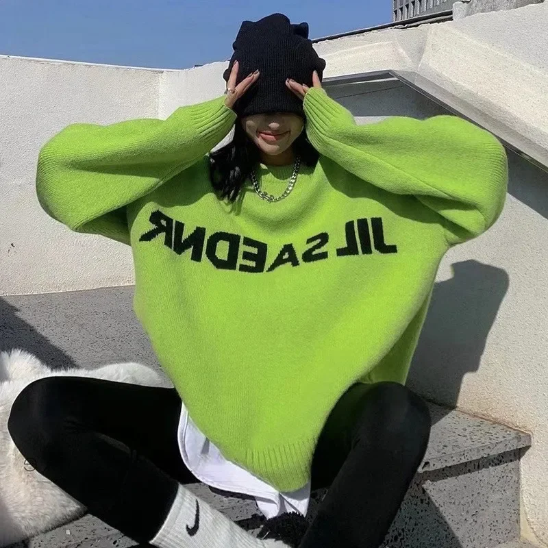 

New Casual Pullover Loose Letter Knitted o-neck Sweater Pullovers Women Sweater Women 2024 Fashion Autumn Winter Warm