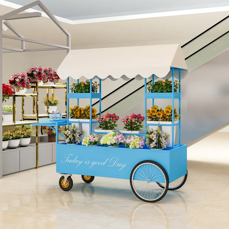 Stall selling flower cart hand push stand room display arrangement rack wake up shop  stall