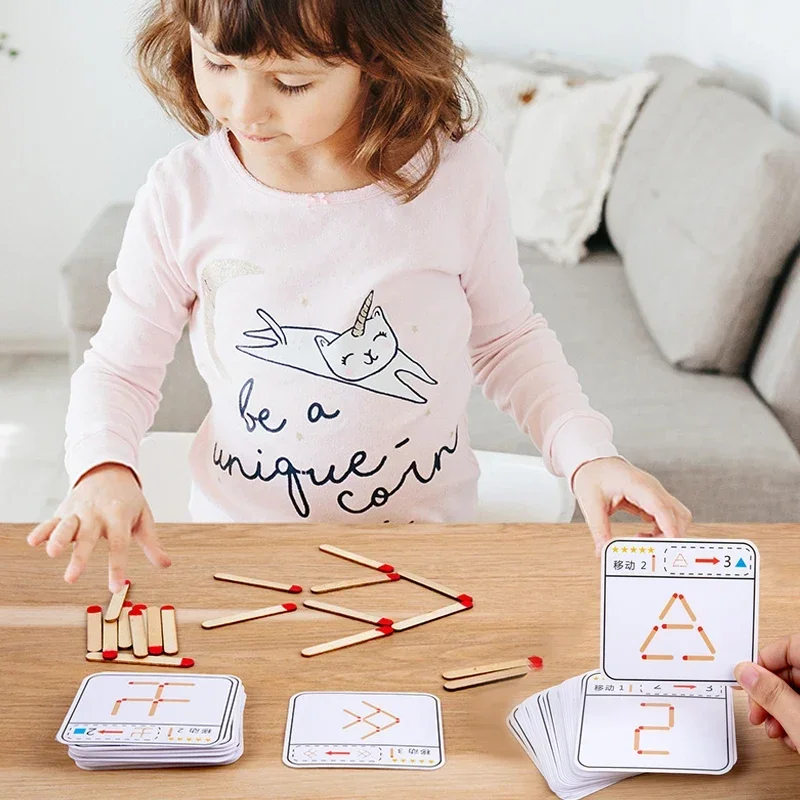 Montessori Matches Puzzles Game Wooden Toys DIY Math Geometry Board Game Thinking Match Logic Training Educational Toys For Kids