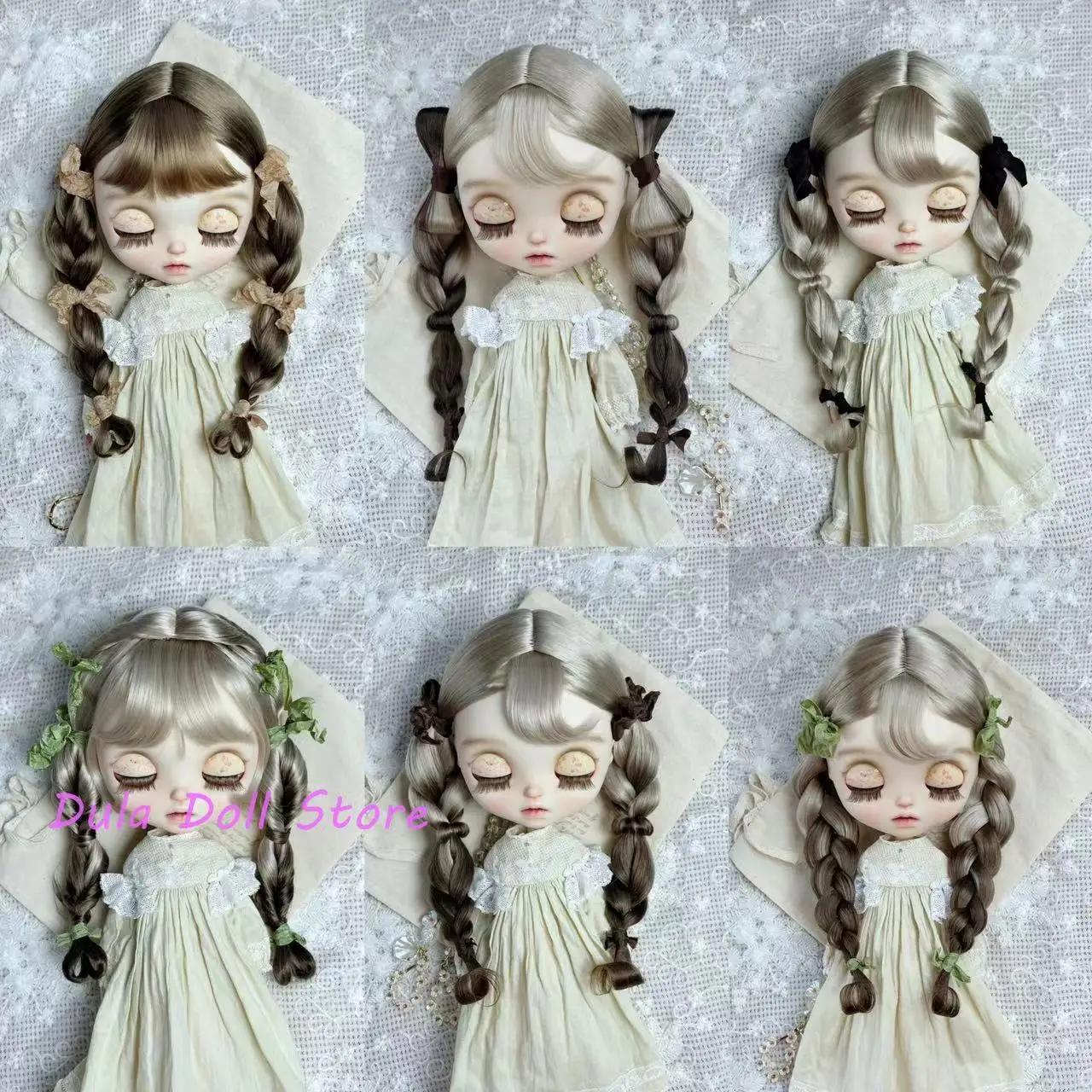

Dula Doll Wigs for Blythe Qbaby Mohair Double braid gradient curls sculpt wig 9-10 inch head circumstance