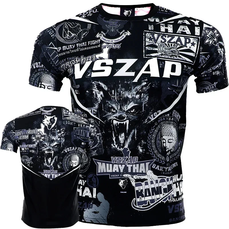 Men's Muay Thai Training Clothing Fashion Breathable Summer T Shirt For Men Casual O-neck Loose Tops Fitness Short Sleeve Tees image 3