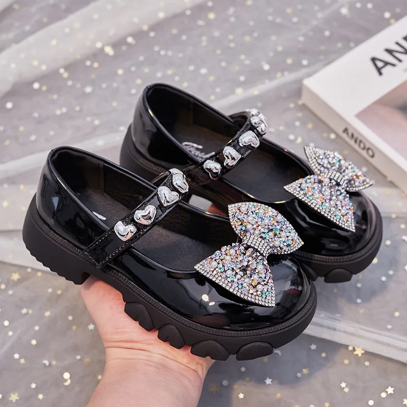 

AINYFU Spring Girls Fashion Patent Leather Shoes Kids Baby Color Sequins Bow Princess Party Shoes Children's Student Flats Shoes