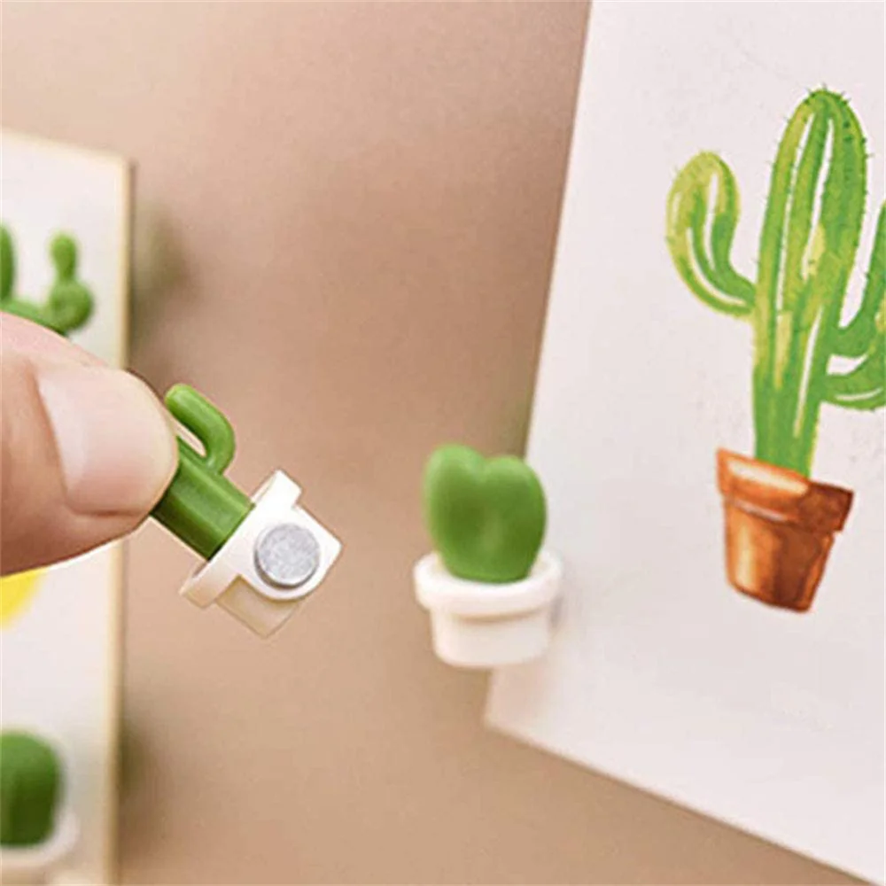 6Pcs Cactus Fridge Magnet Refrigerator Magnetic Sticker 3D Cute Succulent Plant Message Reminder Board Kitchen Home Decoration