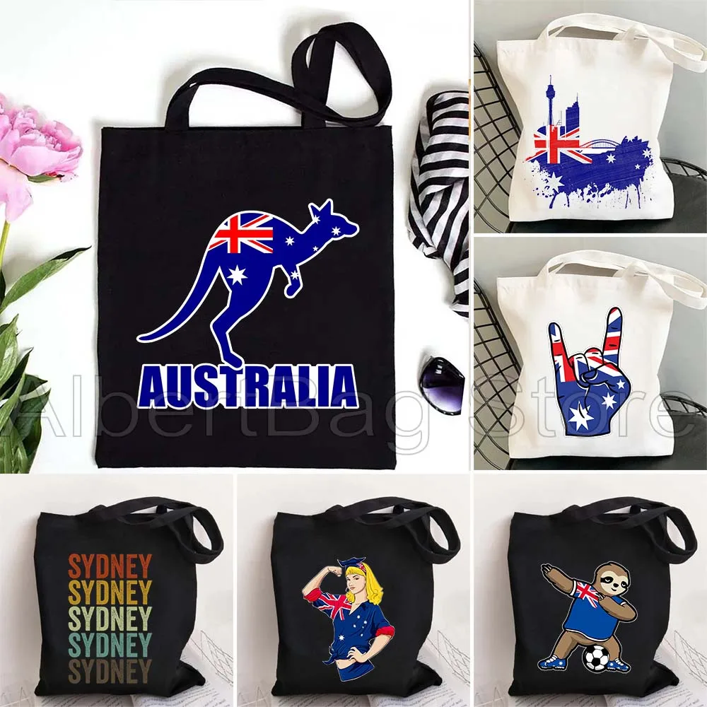 

Sydney Australia Flag Map Gifts Canvas Tote Bag Adelaide Cute Kangaroo Australian Girl Women's Eco Handbag Reusable Grocery Bag