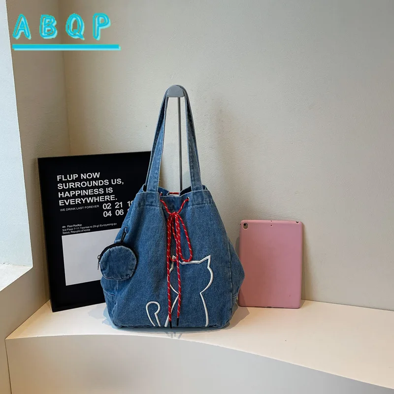 ABQP حقيبة كتف نسائية جديدة سعة كبيرة تطريز أنيق حقيبة يد نسائية الرباط عادية 2 قطعة مجموعة حقيبة نسائية