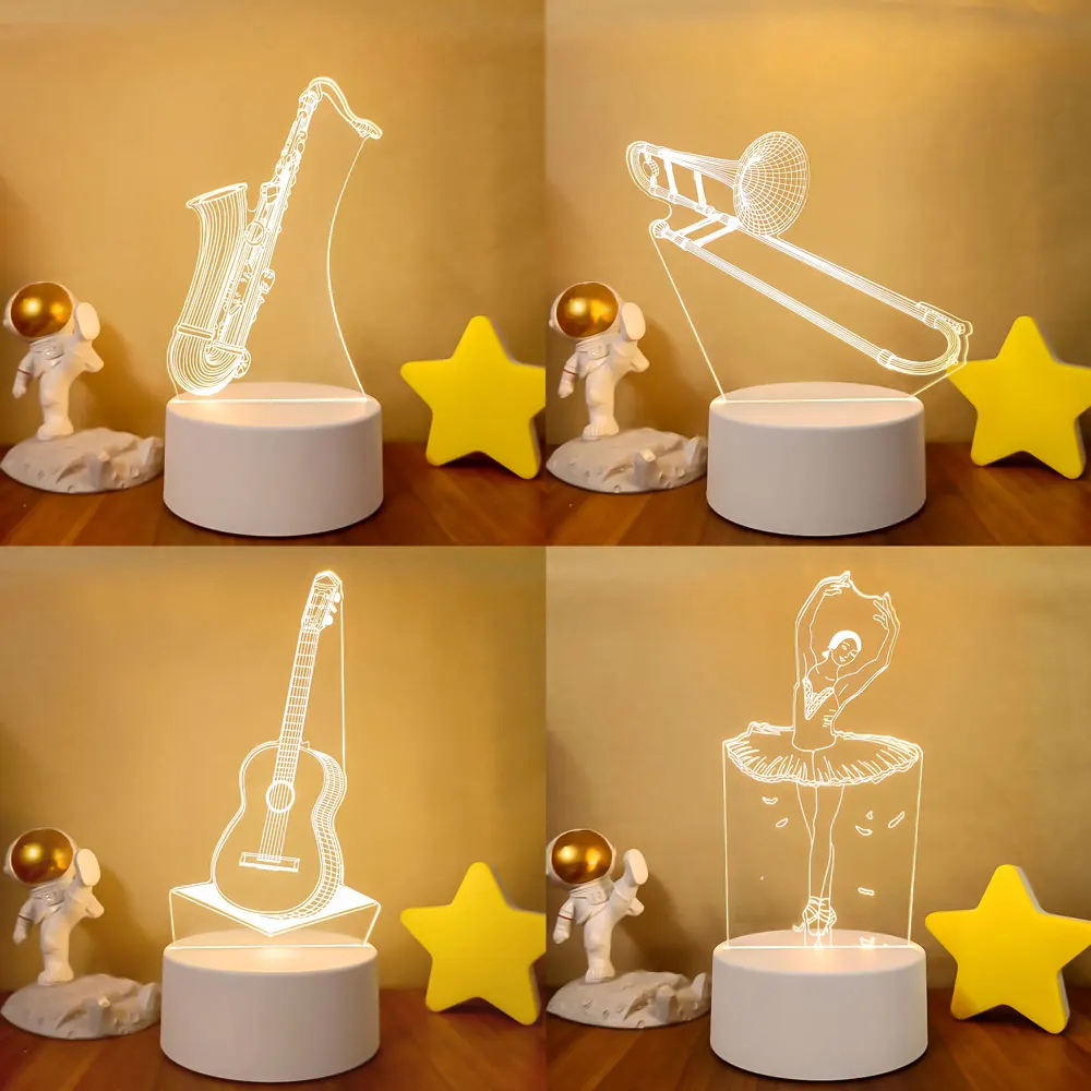 New 3d Illusion Baby Night Light Musical Note Hologram Nightlight for Home Decoration Usb Lamp Musical Souven warm white lights