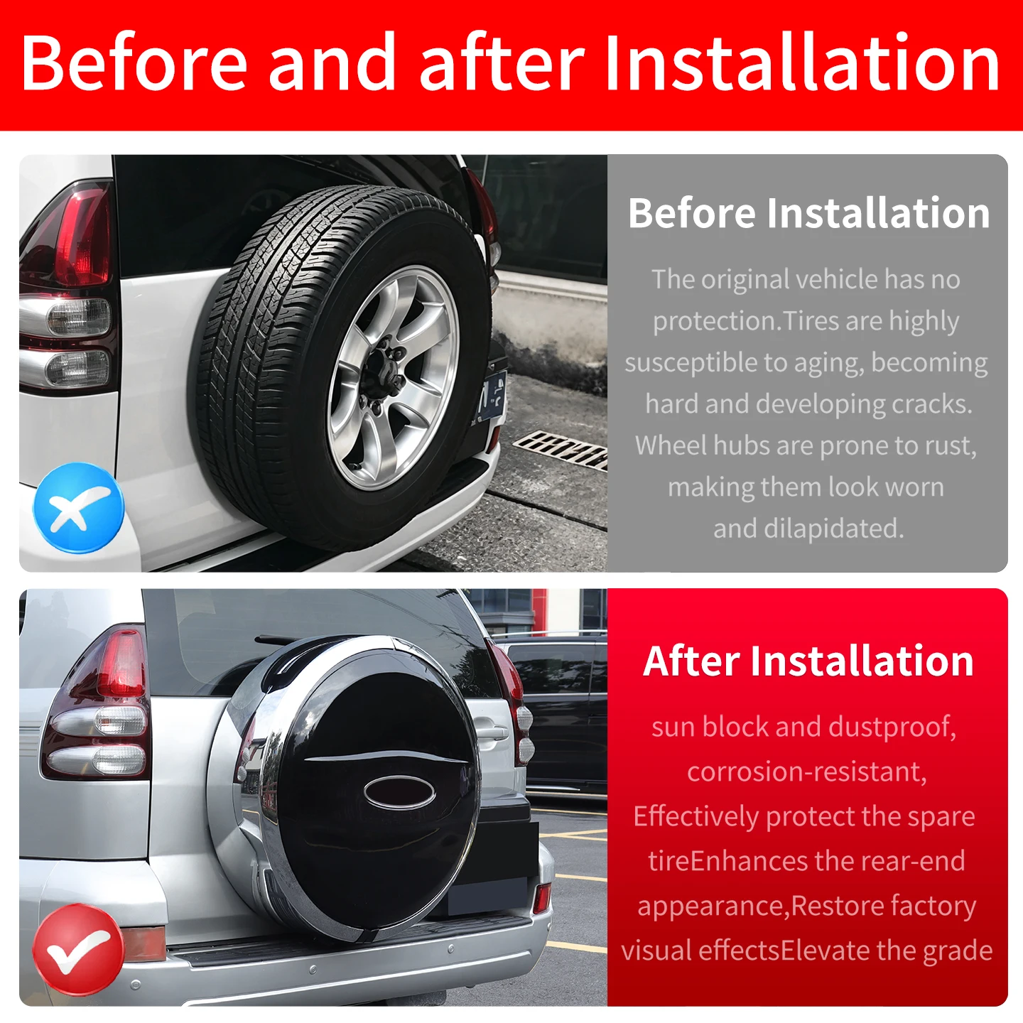 For Toyota Land Cruiser Prado LC120 J120 2003-2009 Spare Tire Cover Replacement Rear Tire Protector Exterior Upgrade Accessories