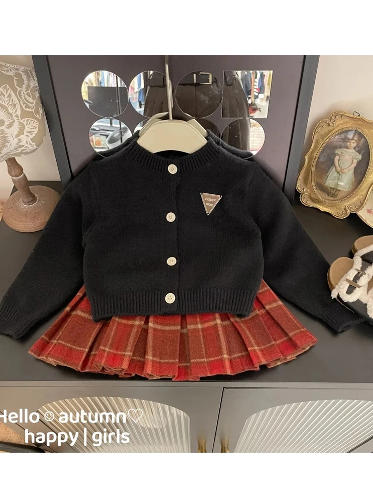 2 pezzi vestiti della neonata Set bambini neonati bambini autunno inverno Cardigan lavorato a maglia addensato + vestito gonna a pieghe