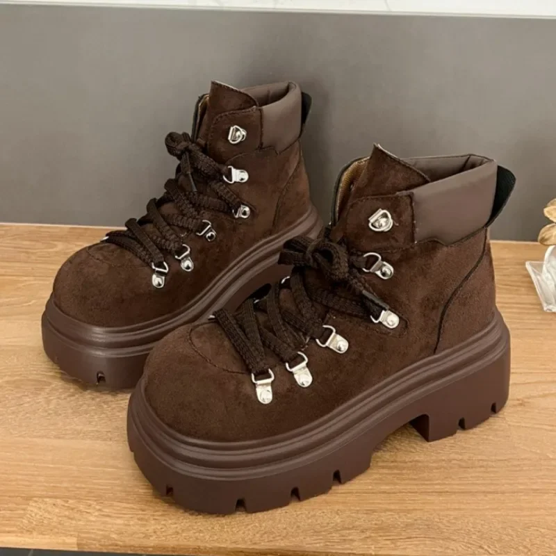 Lace Up Women's Mid Heels Ankle Boots Fashion Platform Winter New Shoes 2025 Designer Classical Short Boots Casual Cozy Sneaker