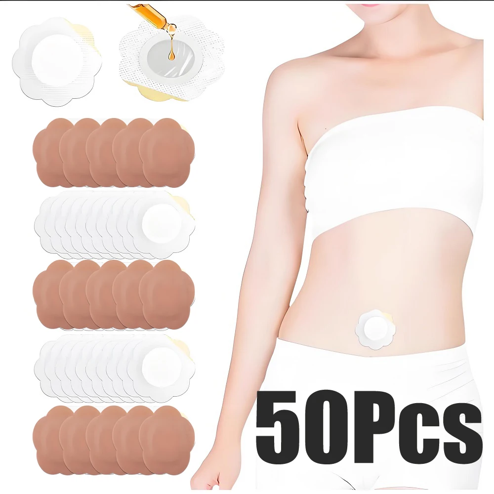 

50 шт./компл., сменные одноразовые касторовые масла, самоклеящиеся клейкие наклейки для пупка, устойчивые к просачикам защитные приспособления для пупка