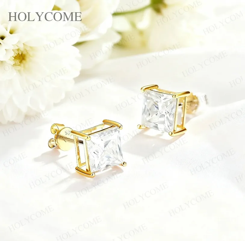 S925/10K/14K/18K Earrings Moissanite Stone D Color Princess Cut 1CT/3CT/6CT Earrings Luxury Anniversary Birthday Jewelry Gifts