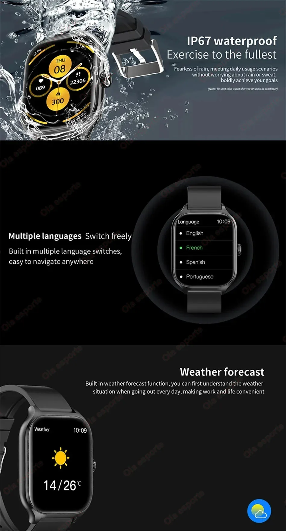 Smartwatch für Männer 2,01'' AMOLED-Bildschirm Wasserdicht Mehrere Sportmodi Fitness HD Bluetooth-Anruf Smartwatch für Männer und Frauen Armband Ht30 – Detail 14