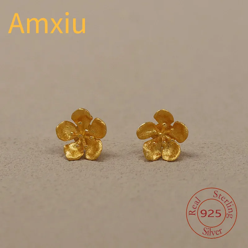 

Amxiu Sterling Silver 925 Light Spring Pure Silver Small Exquisite Beautiful Peach Blossom Handmade Artistic Style Earrings