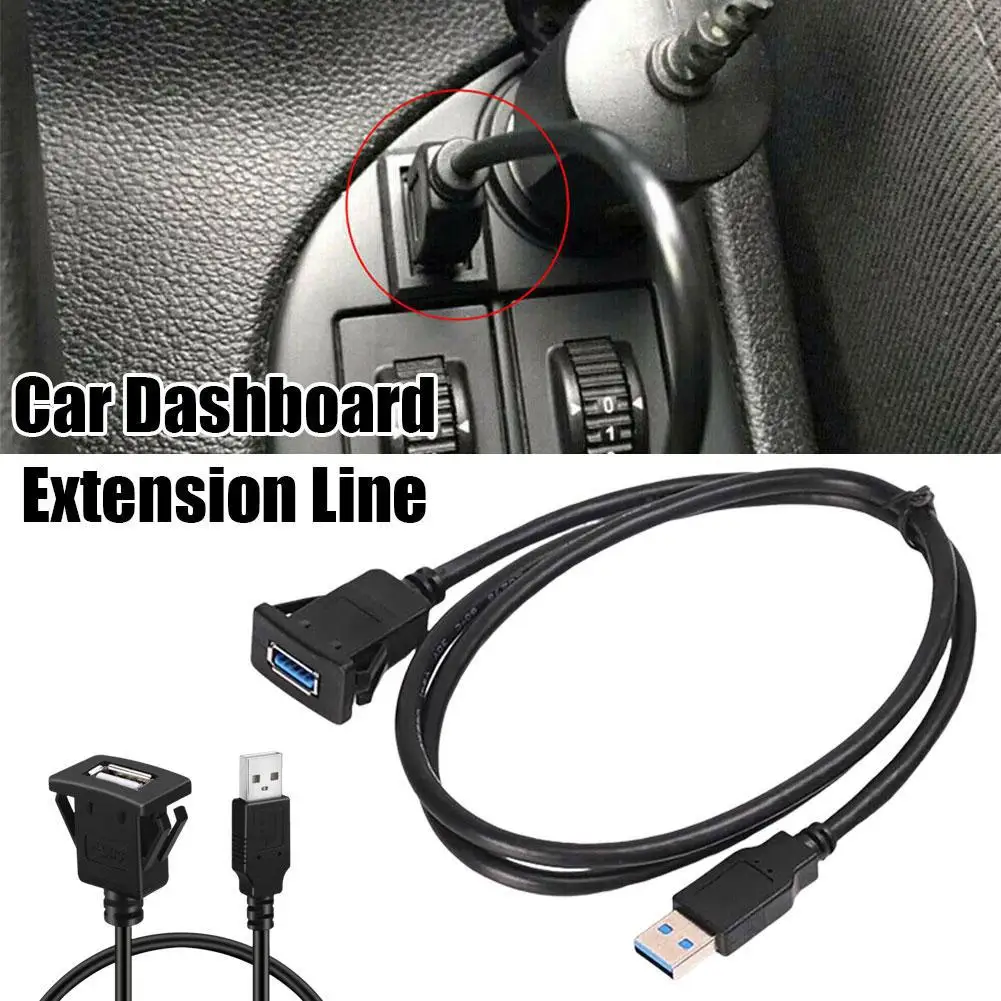For Auto Truck Boat 1m/3.3ft Single Port USB 3.0 A Dashboard Flush Male Female Extension A To Car Mount M/F Cables USB3.0 P5S8