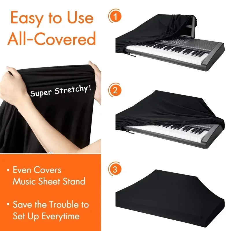 61/88 Keys Piano Keyboard Dust Cover With Elastic & Cord Lock Digital Electronic Piano Cover Breathable Heat Dissipation Dustpro