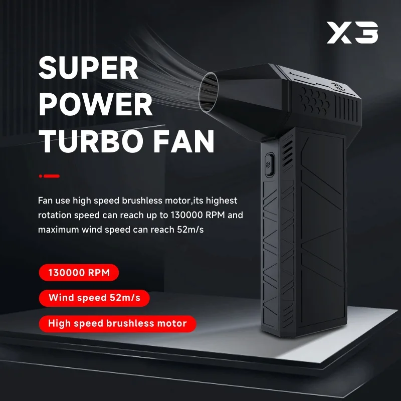 

Hurricane Hero X3 Portable Turbo Handheld Fan Brushless Violent Fan 130000 RPM High Speed 180g Wind Pressure Blower
