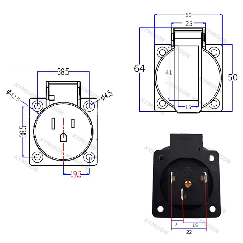 US NEMA 5-20R AC Power Industrial Socket 125V 15A Multifunction Outdoor Waterproof Outlet Power Wire Receptacle Socket Adapter