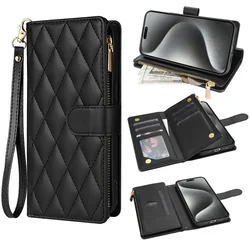 Wrist Strap Crossbody Phone Case for IPhone 17 Air 16 15 14 11 13 12 Mini XS Pro Max Plus Wallet with Card Holder Leather Cover