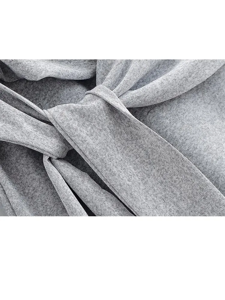 Robe longue polyvalente à manches longues pour femme, col rond, patchwork, nœud, style décontracté et urbain, collection Printemps HH