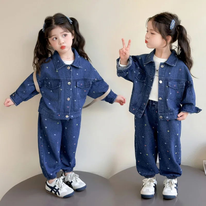 Childrens Color Dot Cowboy Set Spring and Autumn 2026 New Korean Edition Fashion Little Girl Two Piece Set