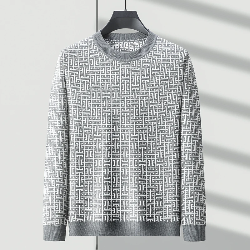 High end brand luxury round neck sweater men\'s 2024 autumn winter new fashionable personalized printed casual knitted pullover