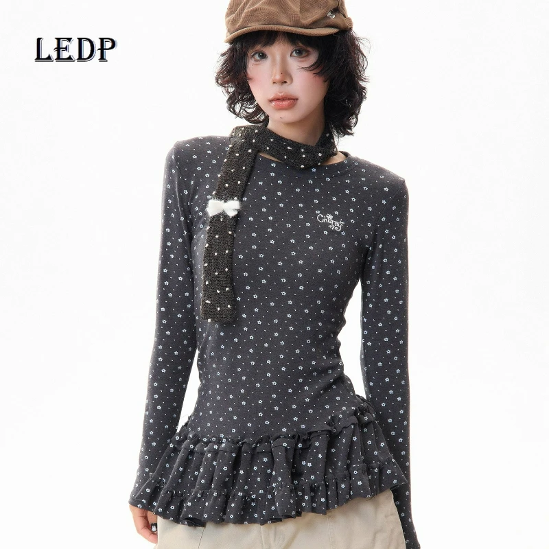 

American Retro Floral Splicing Long-sleeved Women's Bottoming Shirt Autumn Winter New Design Sweet Versatile T-shirts Ladies