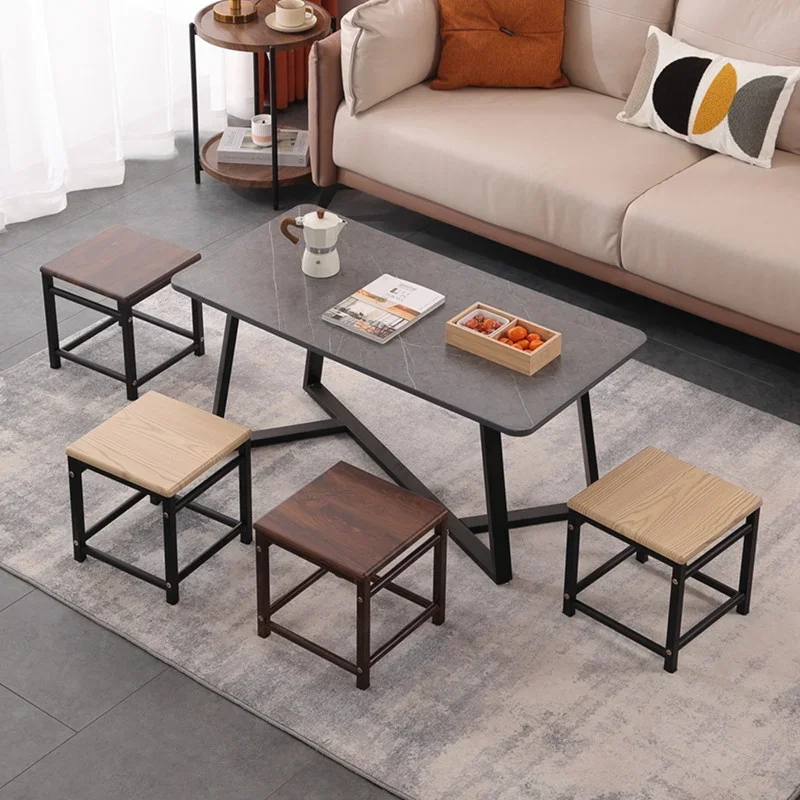 Household Use Hallway Simple Living Room Stool Shoe Changing Stool Ottomans Square Furniture Small Chair Wood Low Home