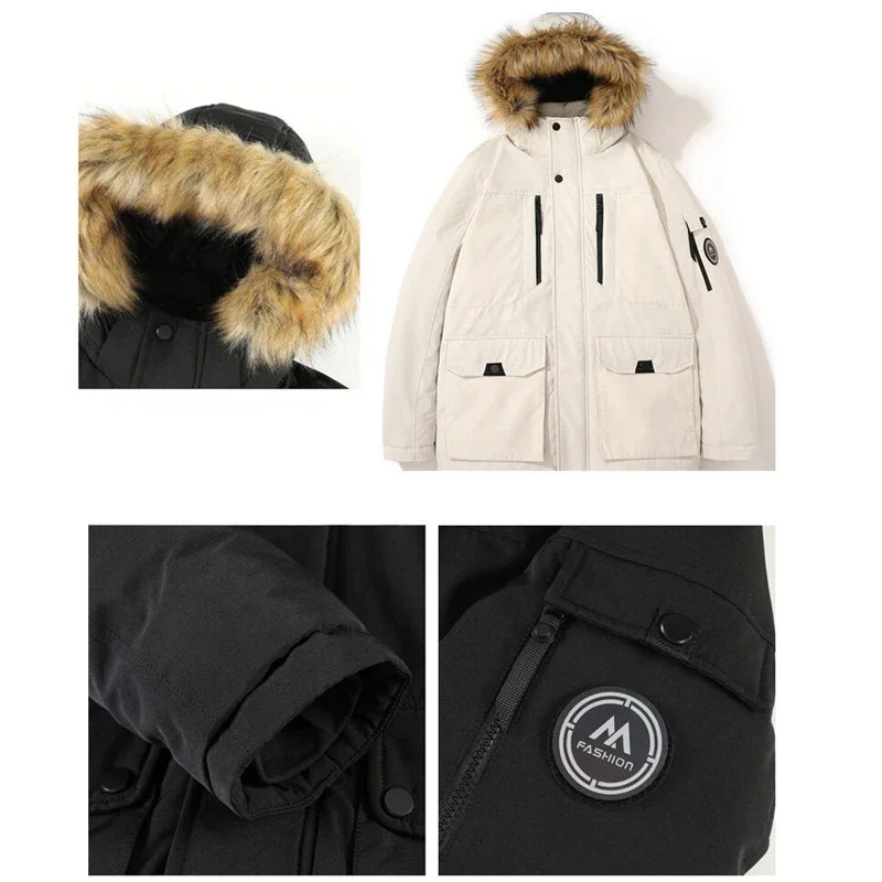 Oversized Fat Man Detachable Hat Men\'s Jackets Fur Collar Trendy Couple Parkas Classic Simple Windproof Waterproof Warm Coats