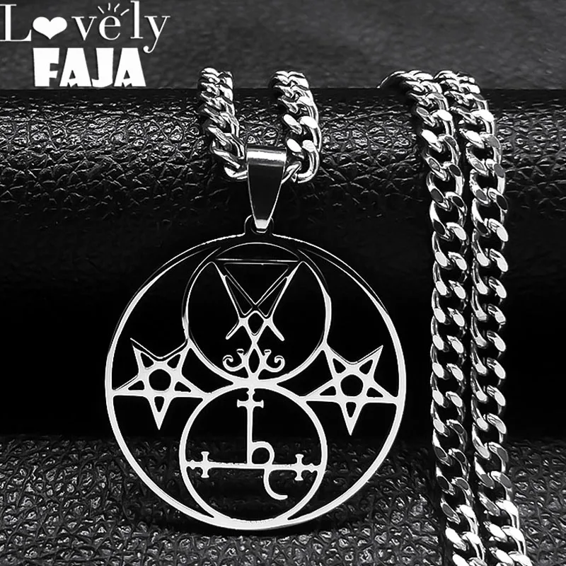 

Sigil of Lucifer Church Satan Lilith Double Seal Necklace Demon Satan Stainless Steel Pentagram Amulet Necklaces Jewelry N6218
