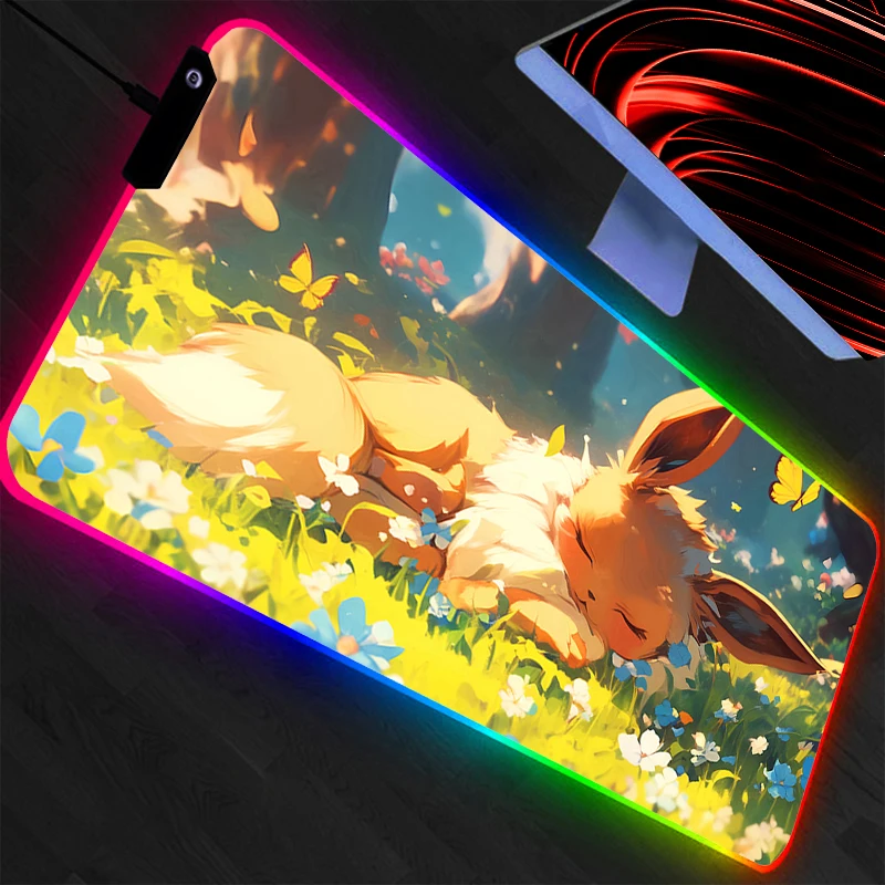 Pokemon Pikachu LED Mouse Pad Gamers Decoracion Gamer Desk Mat RGB Mousepad XXL Gaming Accessories Backlight Keyboard Mat