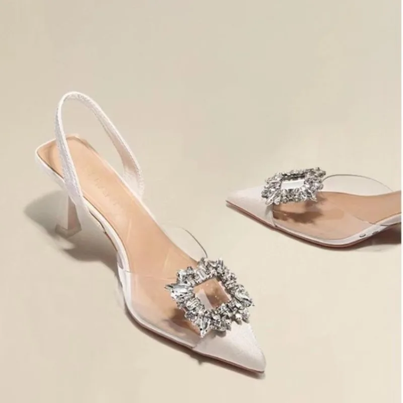 

Spring Autumn Fashion New Sexy Pumps Banquet Comfortable Crystal Transparent Solid Color Pointed Toe Women's High Heels Sandals