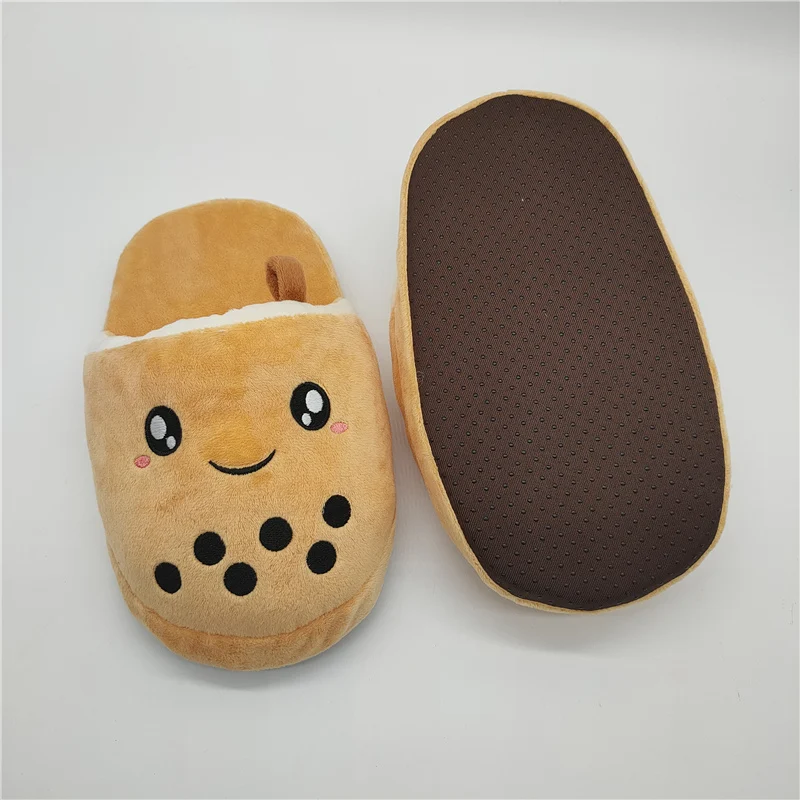 Highland Cow Bubble Tea Plush Slippers Kawaii Simulation Milk Tea Indoor Shoes Stuffed Soft Children Adults Room Floor Slipper