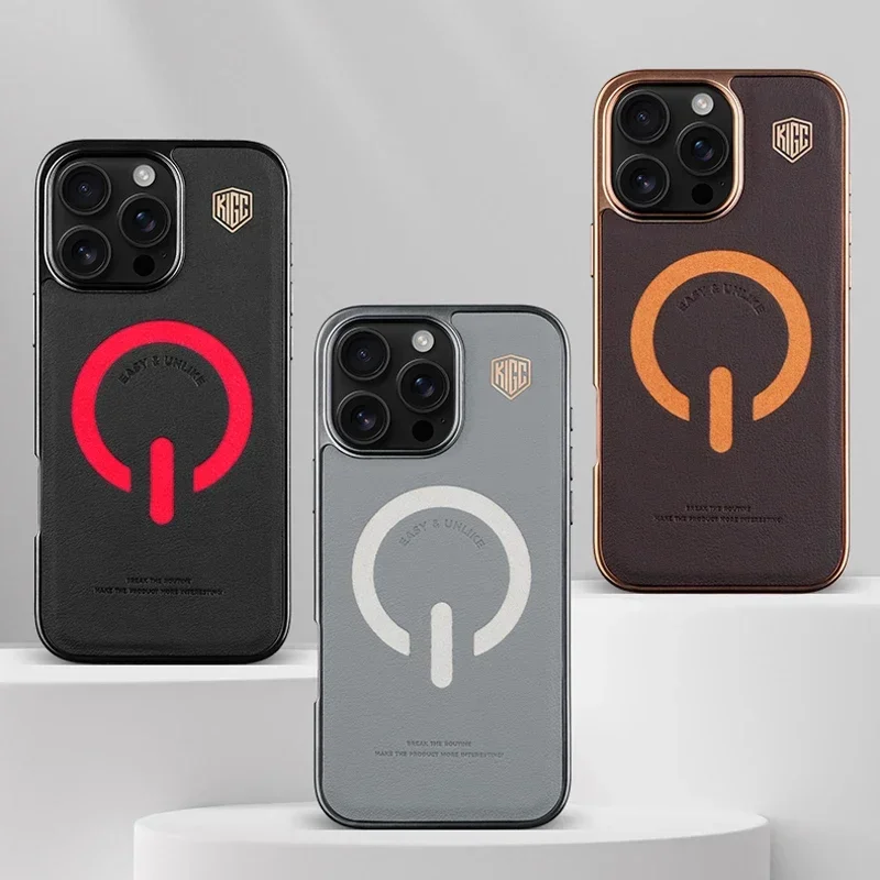 

Для iPhone 16 Pro Max, чехол 16 Pro, роскошный магнитный гальванический чехол из кожи + ТПУ + ПК с мягкой подкладкой из волокна для Magsafe