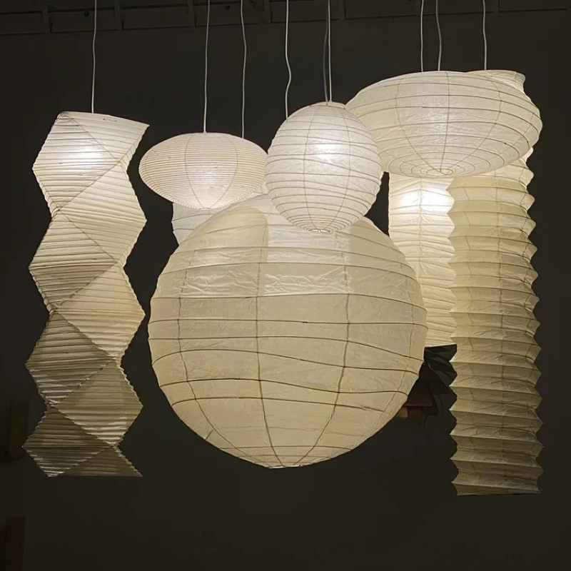 Medieval Wabi-sabi Akari Noguchi Yong Rice Paper Pendant Lights LED E27 Home Decor Staircase Duplex Villa Store Homestay Study