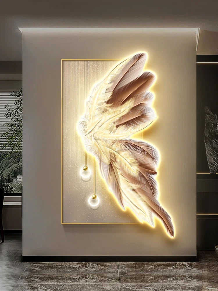 Decorative painting of feather entrance entrance, LED atmosphere light, modern and simple vertical version, corridor staircase,