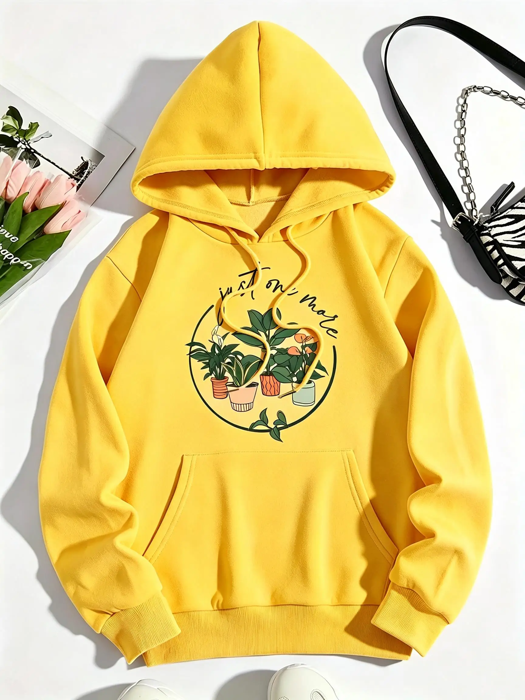 Houseplant Plant Just One More Printing Women'S Hoody Loose Y2K Casual Sportswear Fleece Pocket Hoodie Autumn Oversized Clothing