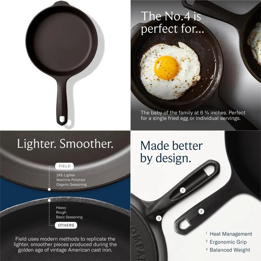 

Preseasoned Cast Iron Skillet 6.75 Inch Extra Small Lightweight Smooth Cooking Pan for Single Serving, Ideal for One Person Meal