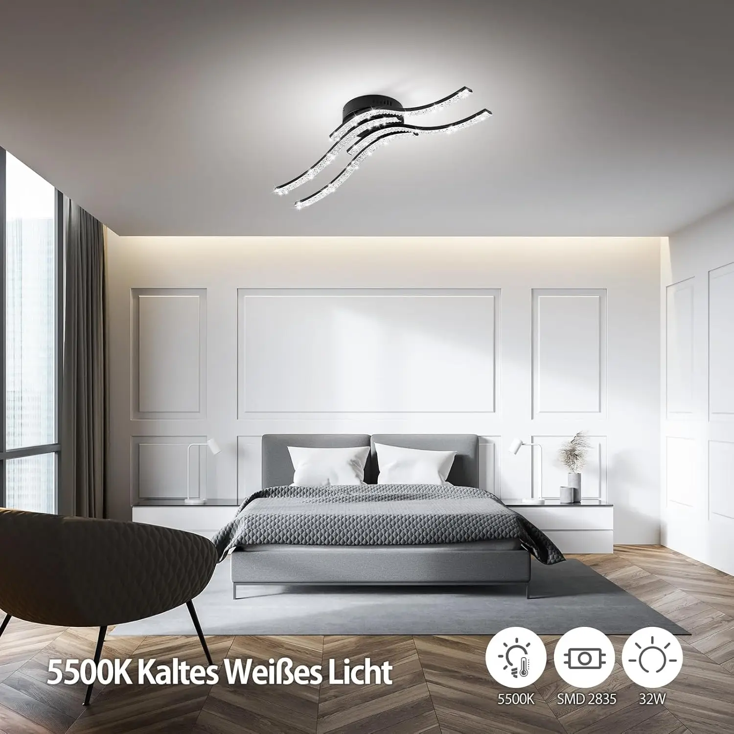 Super Bright 32W 5500K 4 Parallel Crystal Acrylic Ceiling Lights, Ideal for Bedroom Interior, Led Ceiling Lamp