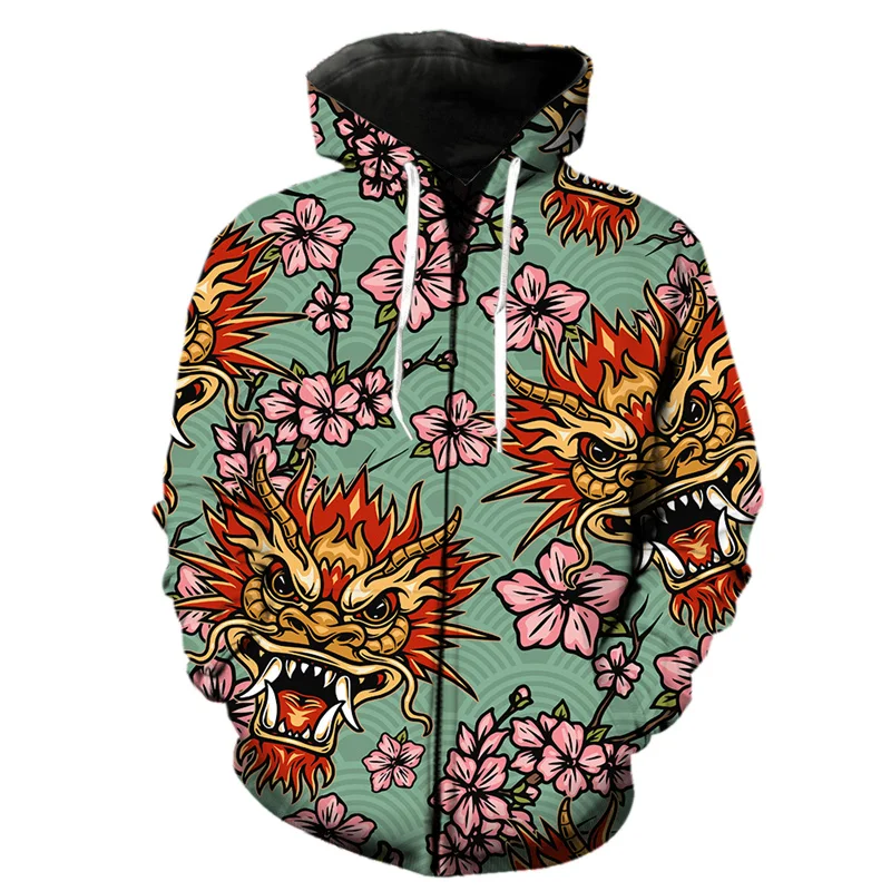 3D Printed Orient Dragon Cat Zipper Hoodie For Men Fashion Long Sleeve Tops Sweatshirt Kids Cool Streetwear Harajuku Hoodies