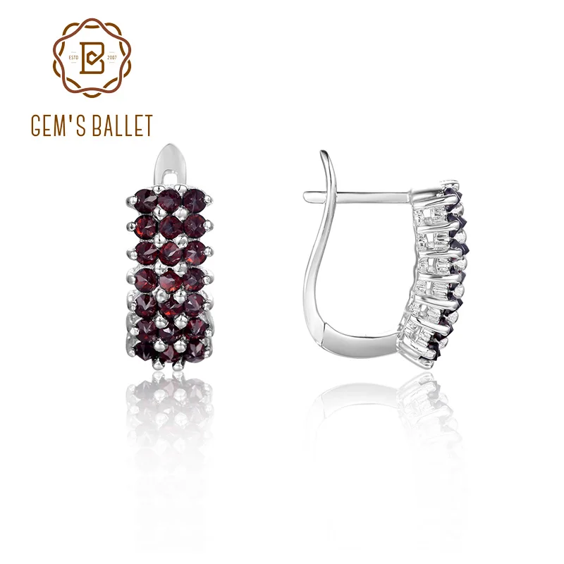 

GEM'S BALLET January Birthstone Garnet EarringsFor Women Round Black Garnet Gemstone Huggie Pave Earrings in 925 Sterling Silver