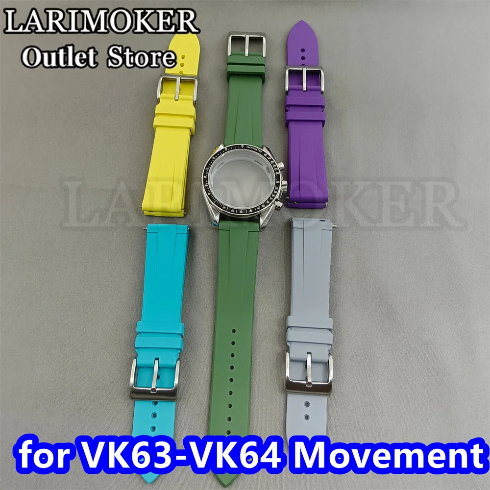 

LARIMOKER 40mm Watch Case fluorine Rubber watch band fit VK63/VK64 with Chronograph Quartz Movement fit about 31mm-31.5mm dial