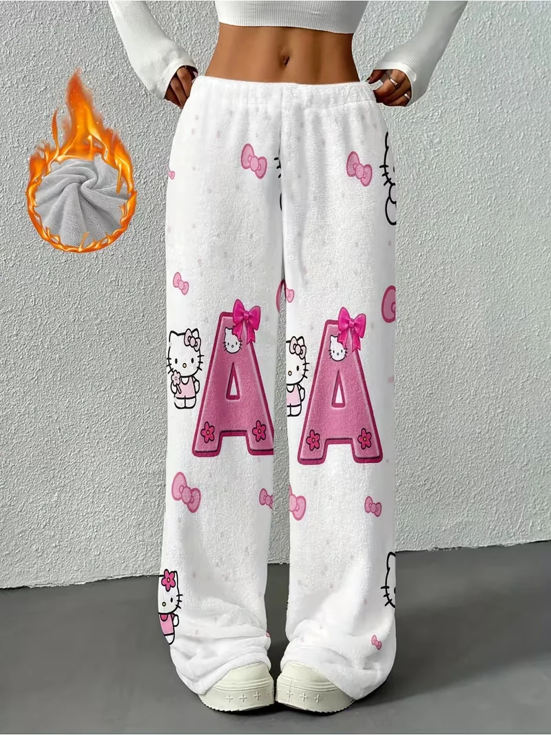 

Sanrio Family Meileti Hello Kitty, рождественские штаны для сна, осенне-зимние плюшевые штаны с героями мультфильмов для взрослых и детей, теплые для отдыха