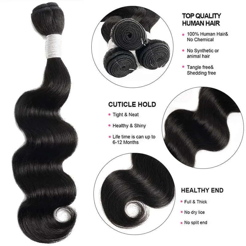 Hair Bundles With Closures Body Wave Curly Bundles Human Hair 5x5 Lace Frontal Tissage Human Hair Unprcessed Natural 1B Color