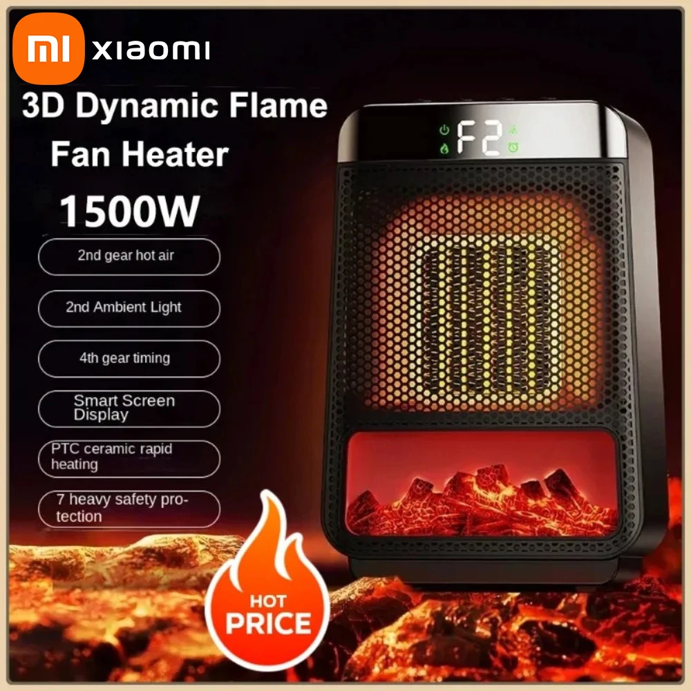 

Обогреватель Xiaomi 3D с динамическим пламенем, вентилятор для ванной комнаты, 1500 Вт, портативный бытовой электрический обогреватель ECO, быстрый нагрев, обогреватель с встряхивающейся головкой