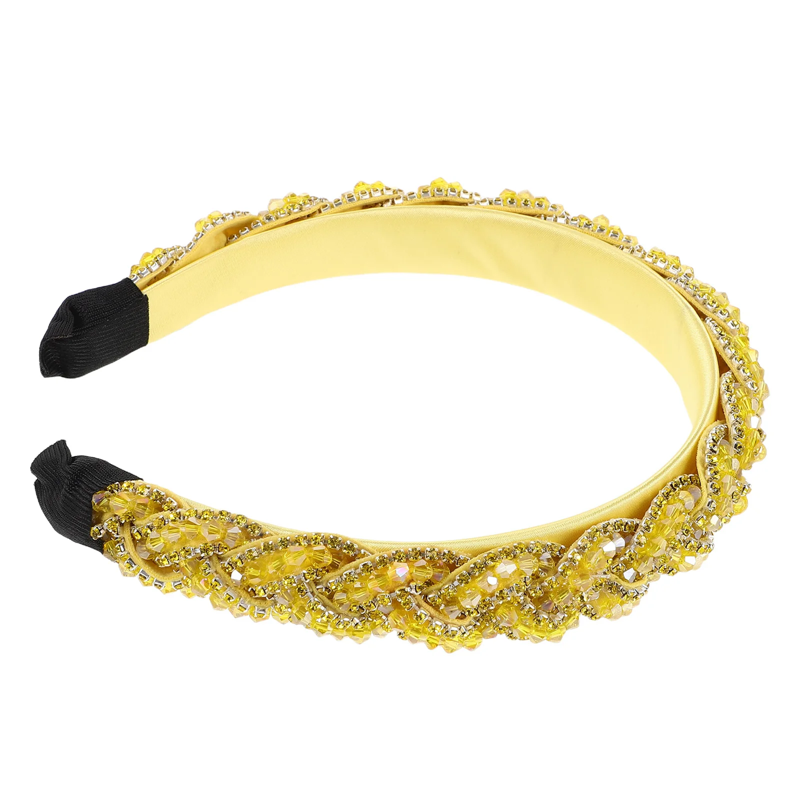 

Baroque Yellow Rhinestone Headband Wide Crystal Sparkly Bridal Wedding Hairband Handmade Beaded Hair Accessories Elegant Party